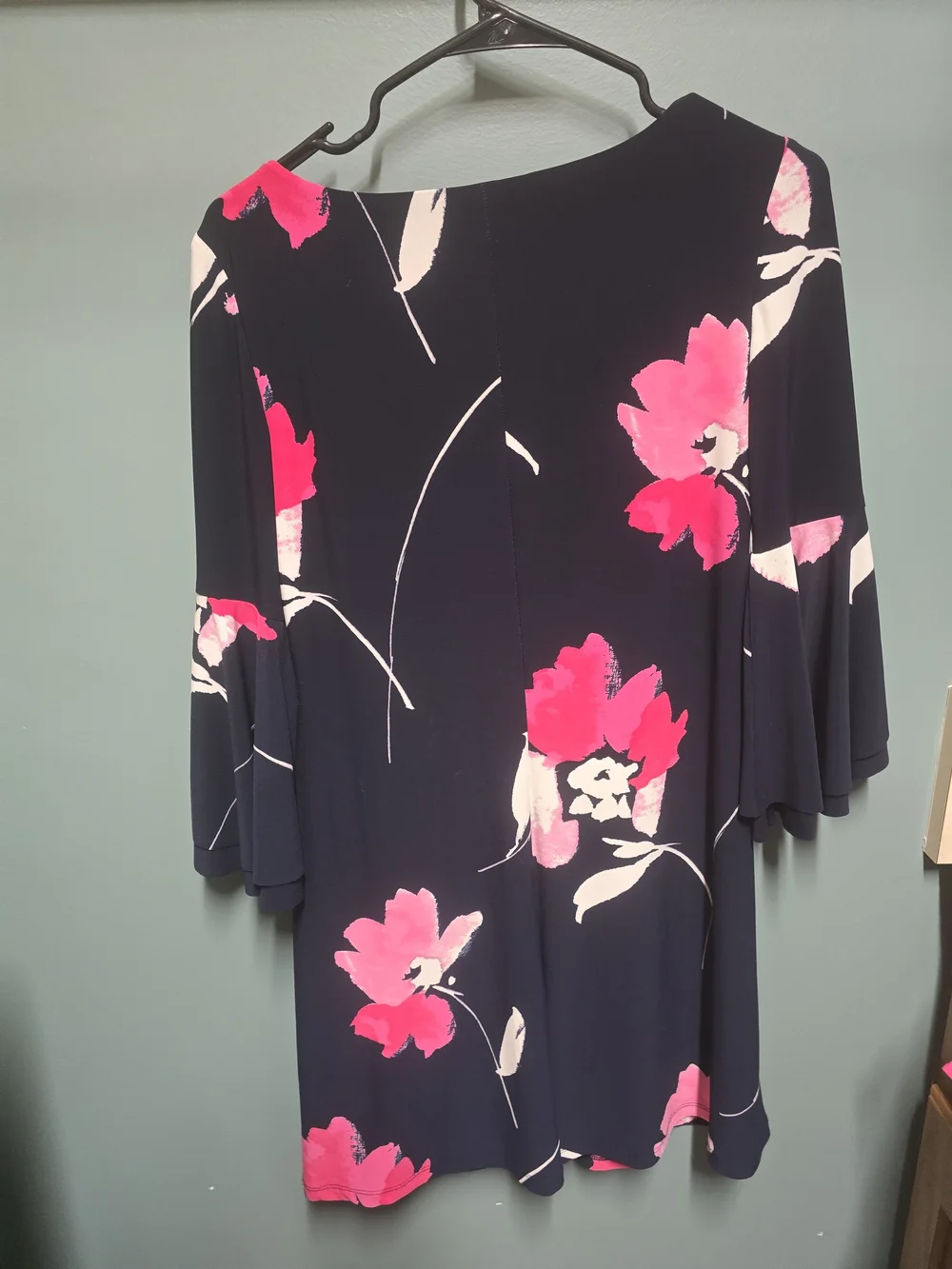 Lauren Ralph Lauren Navy Pink Floral Dress Drapey Bell Sleeves